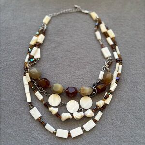 Elegant Multi-Layered Necklace with Cream and Brown Beads